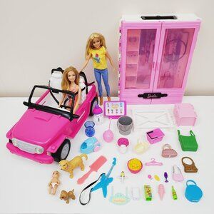 BARBIE Doll Figures Clothes Closet Case Jeep Accessories Mixed Lot Bundle Mattel